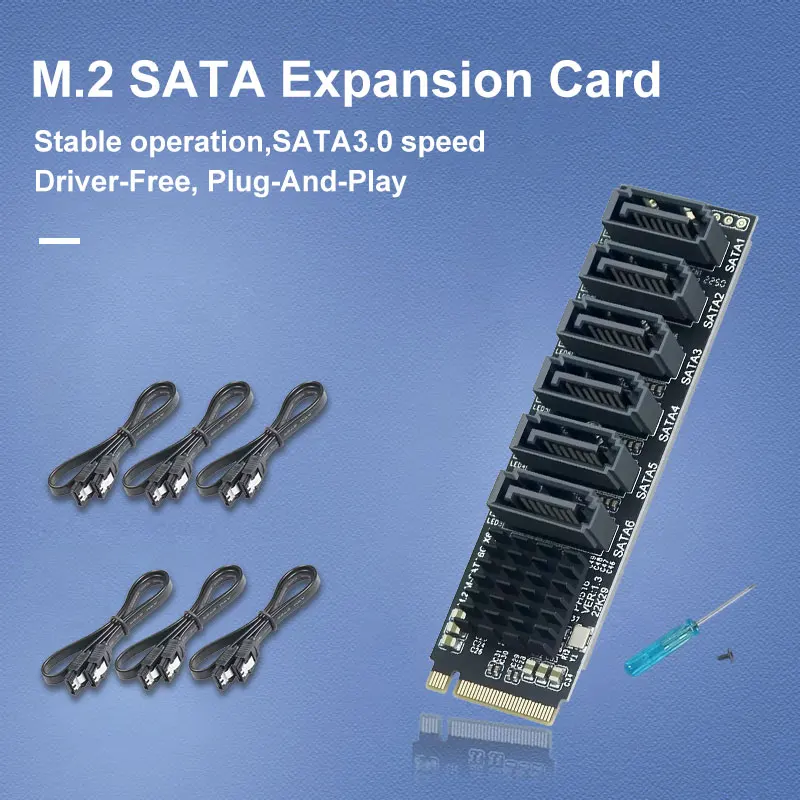 

M.2 to SATA Expansion Card Driverless NVME to SATA3.0 6GBPS 6-port ASM1166-chip adapter Card for HDD SDD