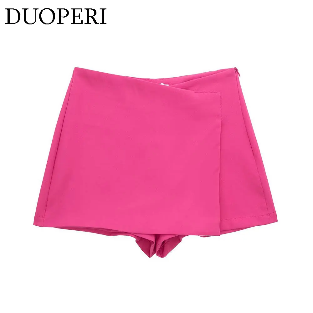 DUOPERI Women Fashion Plain Asymmetric Skirt Style Shorts Female Chic Lady Casual Basic Short Skorts Culottes