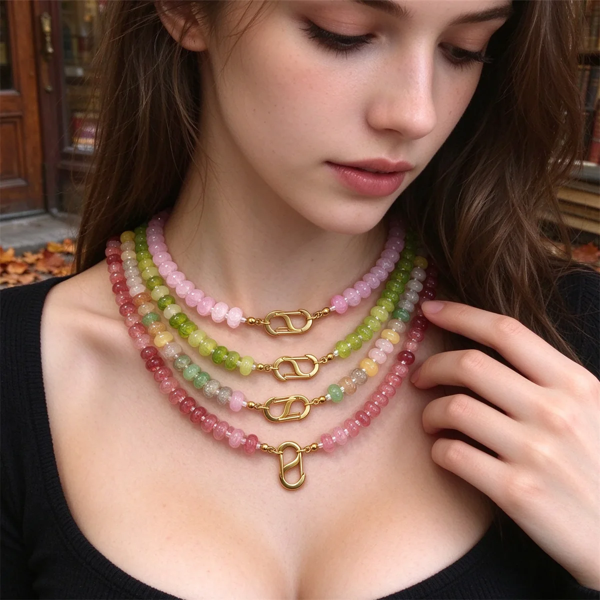 Classic Stainless Steel S-Buckle Beaded Necklace DIY Colorful Glass Pendants Handmade Stringing Jewelry Base Chain