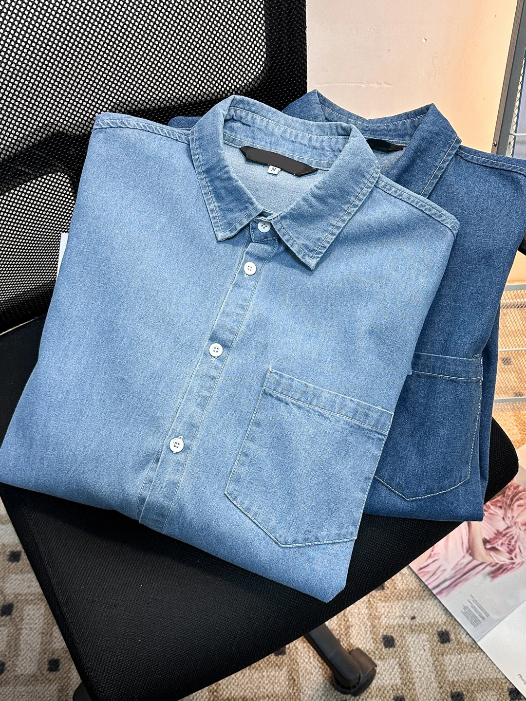 

Spring Autumn Thin Waed Denim Long Sve irt Men's Trendy Loose Versatile Casual Outerwear Classic Collar Color
