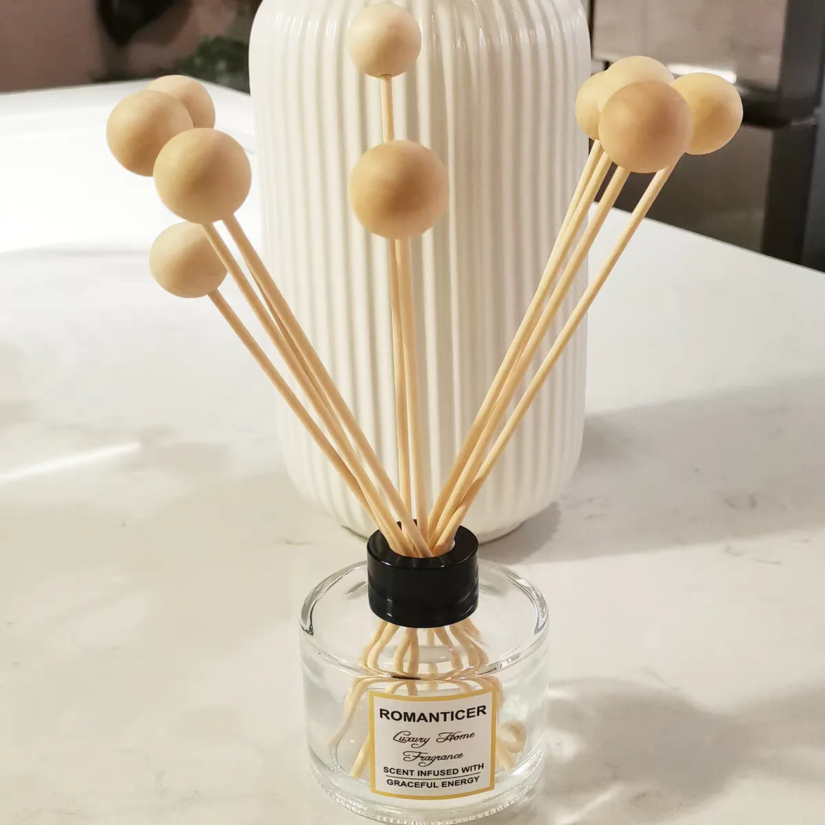 

10Pcs D14mm Natural Wooden Ball Reed Diffuser Sticks Rattan Essential Oil Refills Home Fragrance Decor Replacement Set