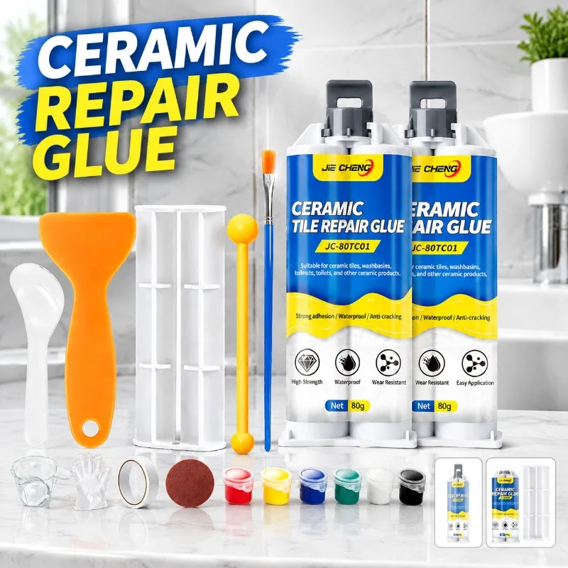 Ceramic Repair Adhesive Kit with Repair Tools, Porcelain Tile Crack Filler for Bathroom Sink Toilet Surface Restoration & Defect