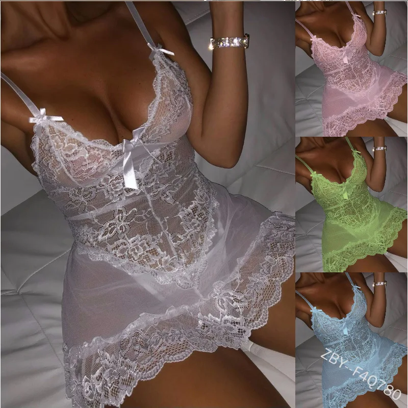 

Hot Sale Sexy Underwear Sexy Underwear Set Fashion New Mesh Halter Multi-color Skirt Ladies Pajamas Nightdress Women Nightwear