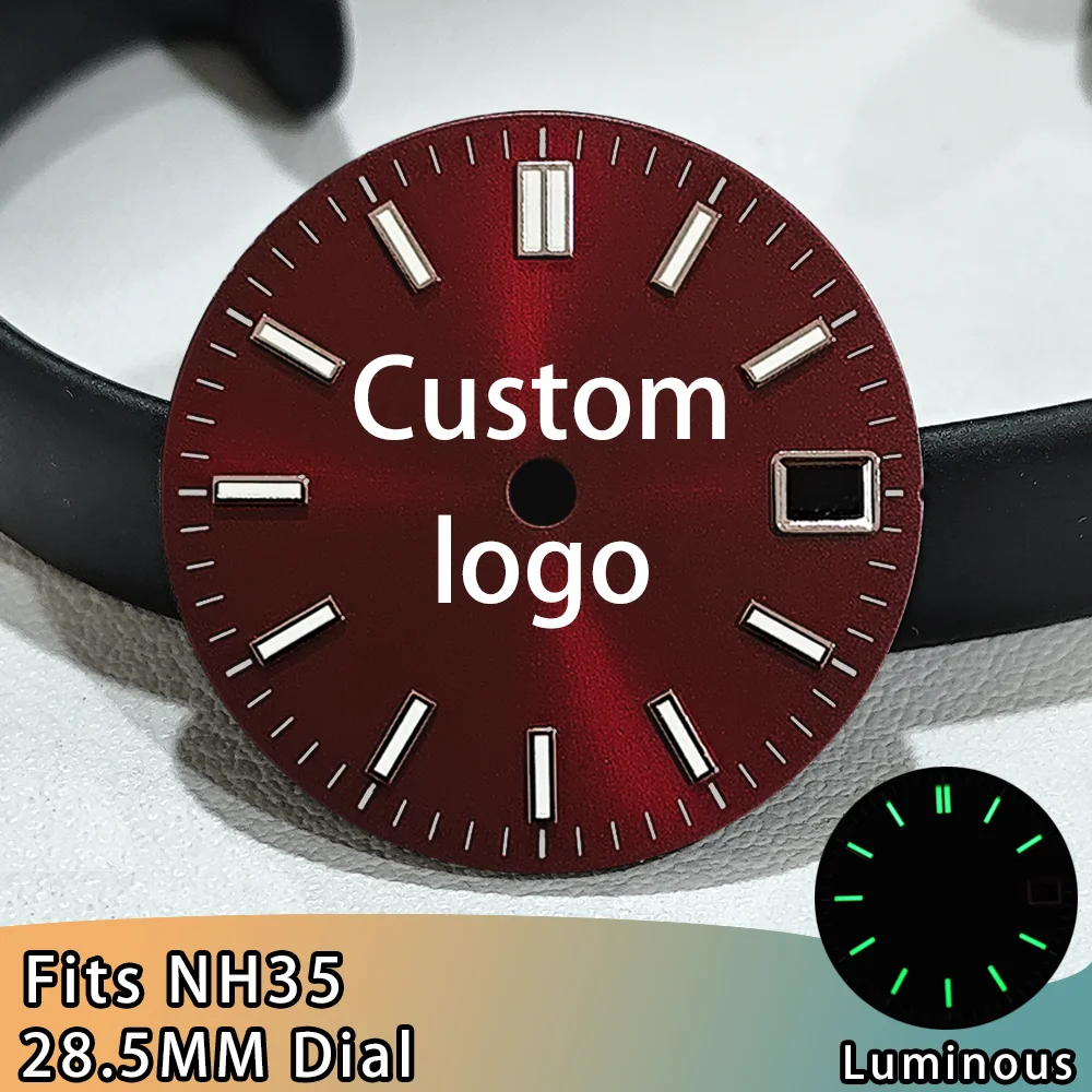 

Custom logo Dial NH35 Watch Dial High Quality 28.5mm NH35 Dial For NH35 Movement Men's Watch Accessories Green Luminous Dial