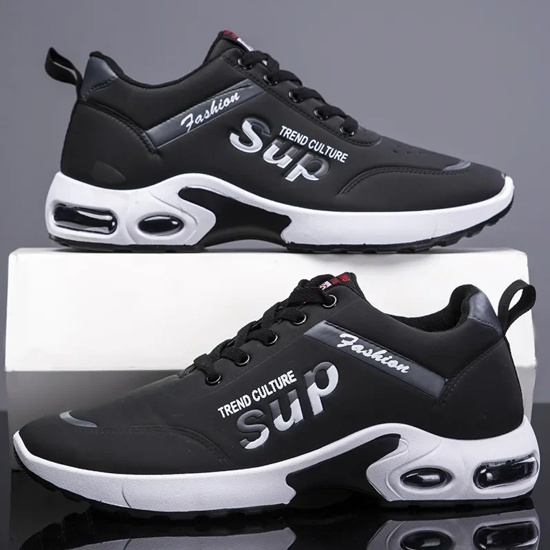 أحذية رياضية رجالية ذات سطح جلدي وسادة هوائية لربيع وخريف أحذية ركض بنمط جديد أحذية رياضية قطنية عصرية على الطراز الكوري