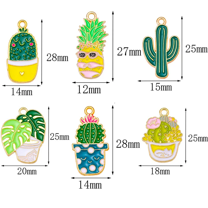 10Pcs Mixed 9 Styles Enamel Dripping Oil Cactus Pineapple Potted Pendant Cute Plant Handmade Charm DIY Jewelry Accessories Craft