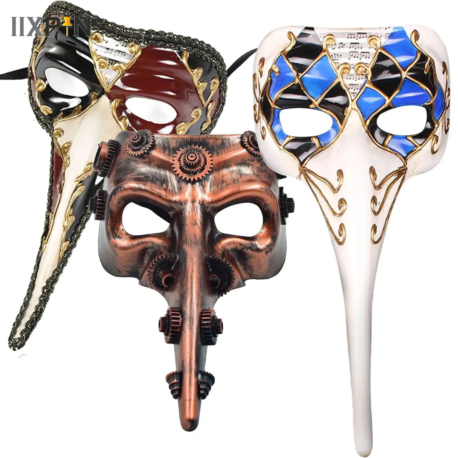 

Venetian Comedy Mask Unisex Exquisite Decoration Clown Masks Long Nose Mask for Masquerade Party Halloween Costume Accessory