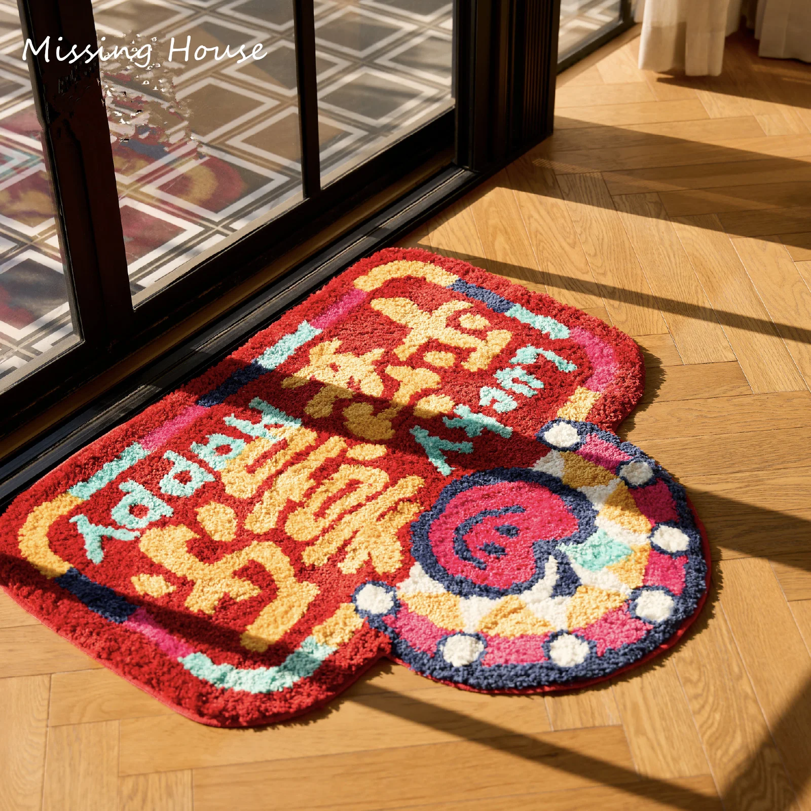 Chinese Lucky Happy Handmade Tufted Rug Carpet Doormat Tufted Full Height Pile TPR Latex Non-Slip Sole