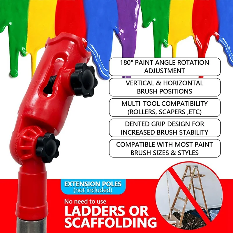 TOP Multi-Angle Paint Brush Extender Red, Paint Edger Tool For High Ceilings, Extension Pole Attachment Holder