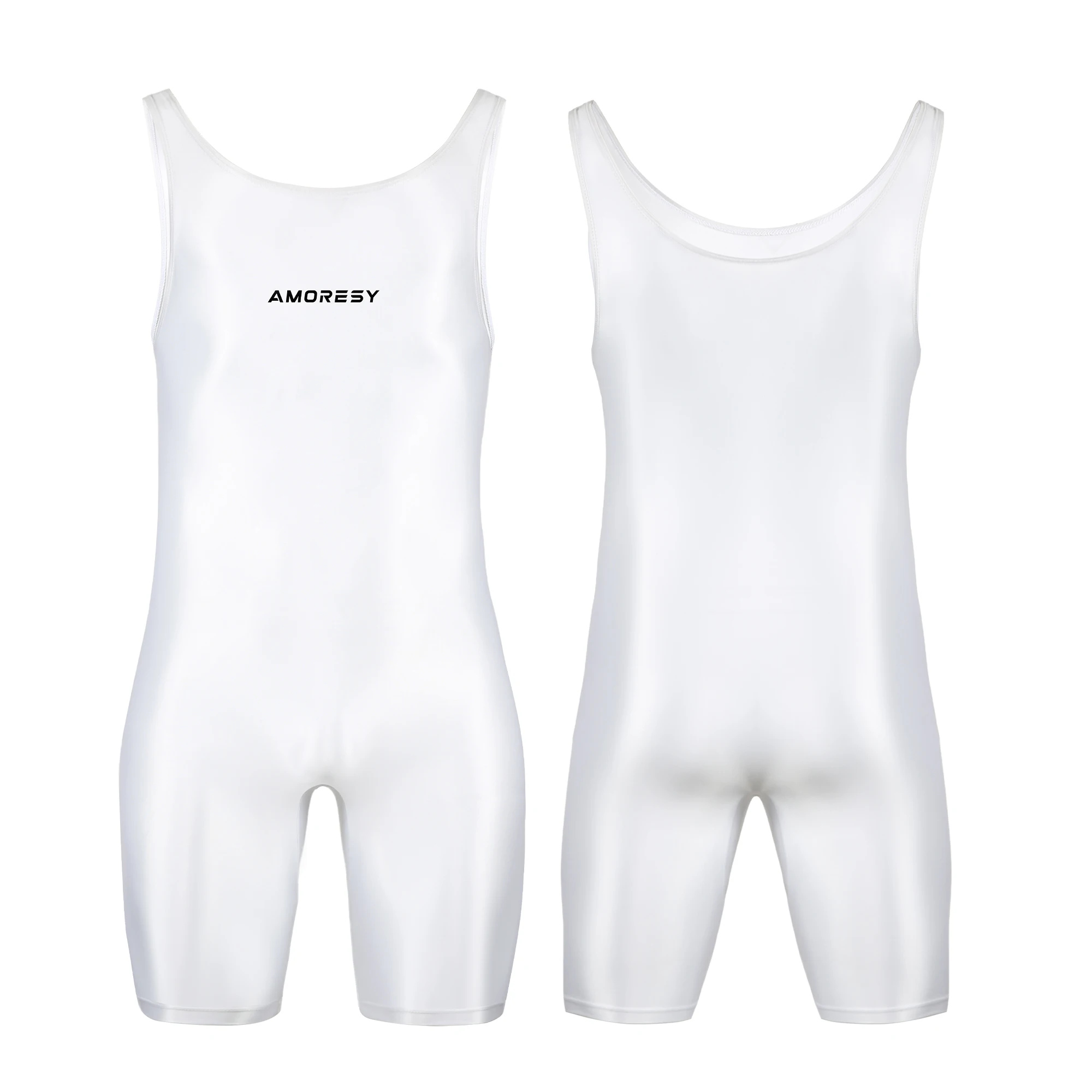 AMORESY Satin-glatter Herren-Jumpsuit, seidenglatter Surfanzug, Yoga-Sportbekleidung, Weste, fünfteiliger Jumpsuit – Detail 6