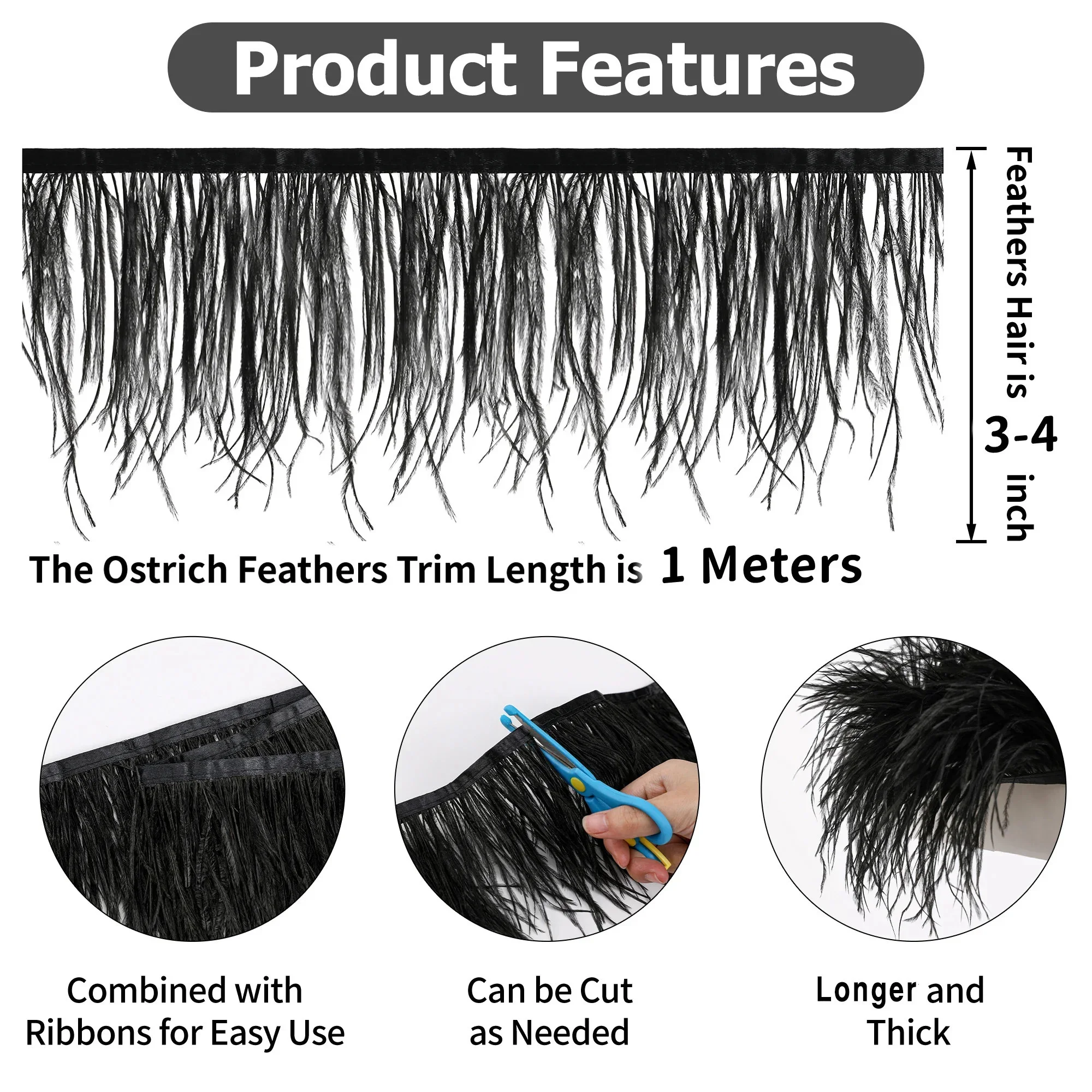 1/10M Natural Plume Black Ostrich Feathers Trim Crafts DIY Feather Ribbon Jewelry Making Wedding Party Christmas Decor 8-10cm