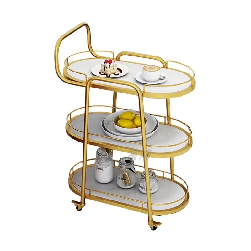 Nordic Iron Mobile Trolley Dining Car Golden Tea Weagon Sideboard Cabinet Home Drinks Trolley Beauty Salon Trolley