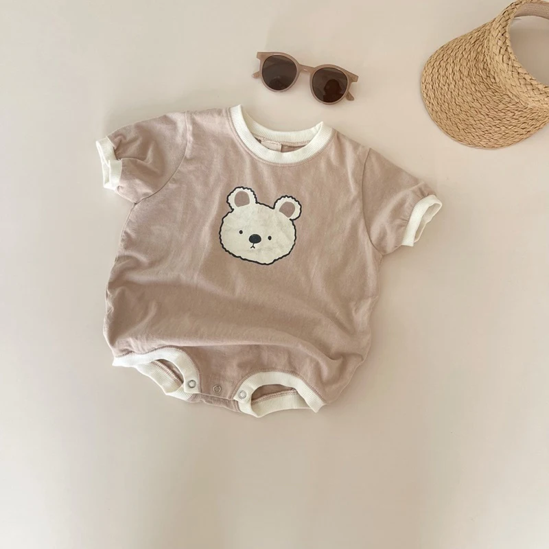 2023 Summer Baby Girl Boys Bear Casual Short-sleeved Bodysuits Jumpsuit Toddler Boy Cotton Cartoon Romper One-pieces Clothing