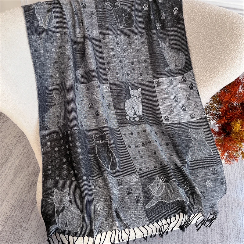 

Роскошные кашемировые зимние шарфы, женские парео, накидка с вышивкой, теплый мусульманский хиджаб, шаль с котом, массивный платок, женское элегантное пончо