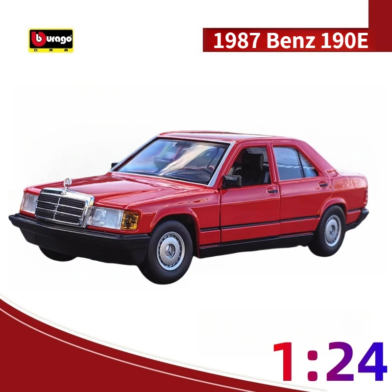 Bburago-Modelo de carro de brinquedo para menino, Mercedes Benz 190E, clássico retro, liga, 2 portas, metal aberto, brinquedos fundidos, presentes para menino, 1:24 ano, 1987