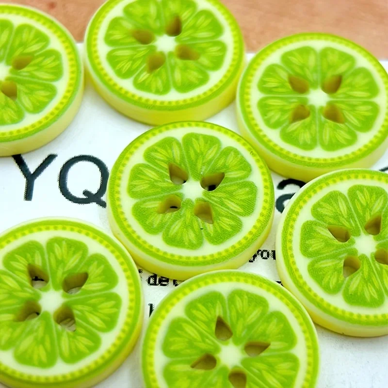 10 pieces of cute lime slice fruit pattern buttons, DIY handcrafted materials, cute style, sewing supplies, resin material