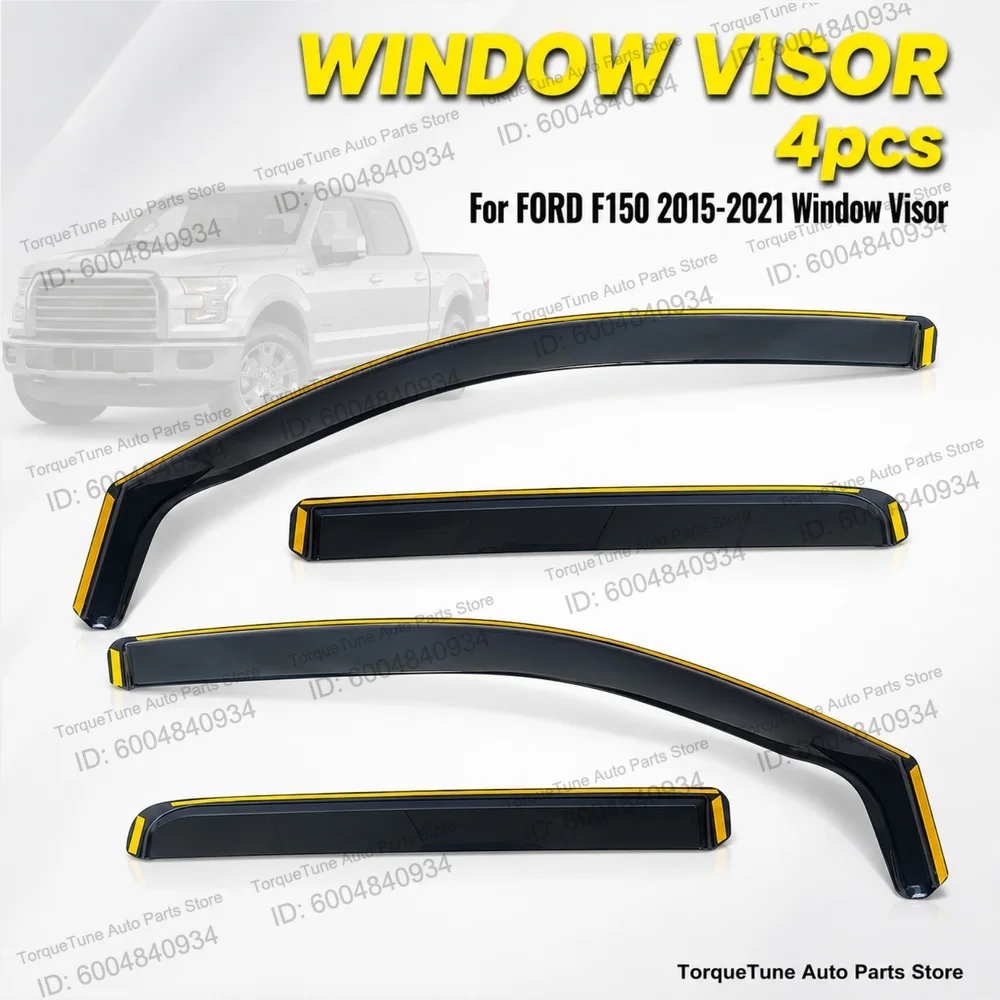 IN-CHANNEL Easy Installation Window Visor For FORD F150 2015-2021 Vent Deflectors Rain Sun Guards Direct Fit Premium