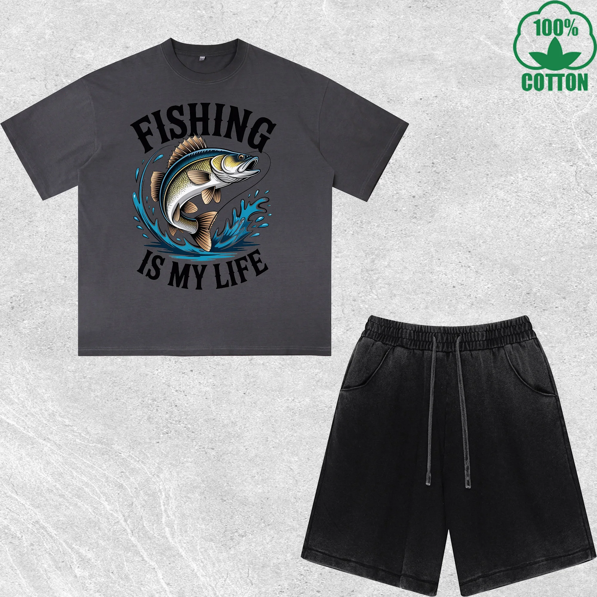 

Is My Life Printed Dirty Wash T-Shirt Shorts Set Multicolor Combo Loose Trendy Fashionable 100%Cotton