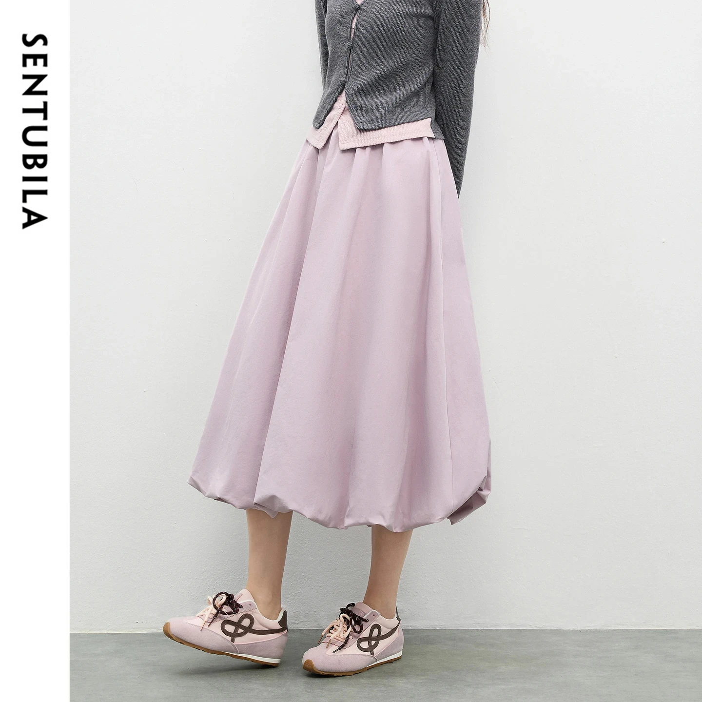 

SENTUBILA Long Skirt for Women 2026 Cotton Blend Elastic Puffball Hem Solid A Line Bud Skirts Spring Commute Bottoms 161QA5903