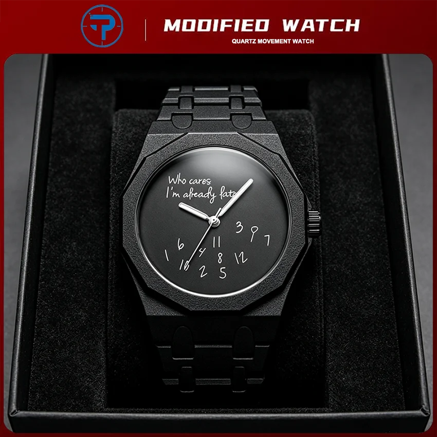 Men Frosted Silver Quartz Watch Funny Slogan 