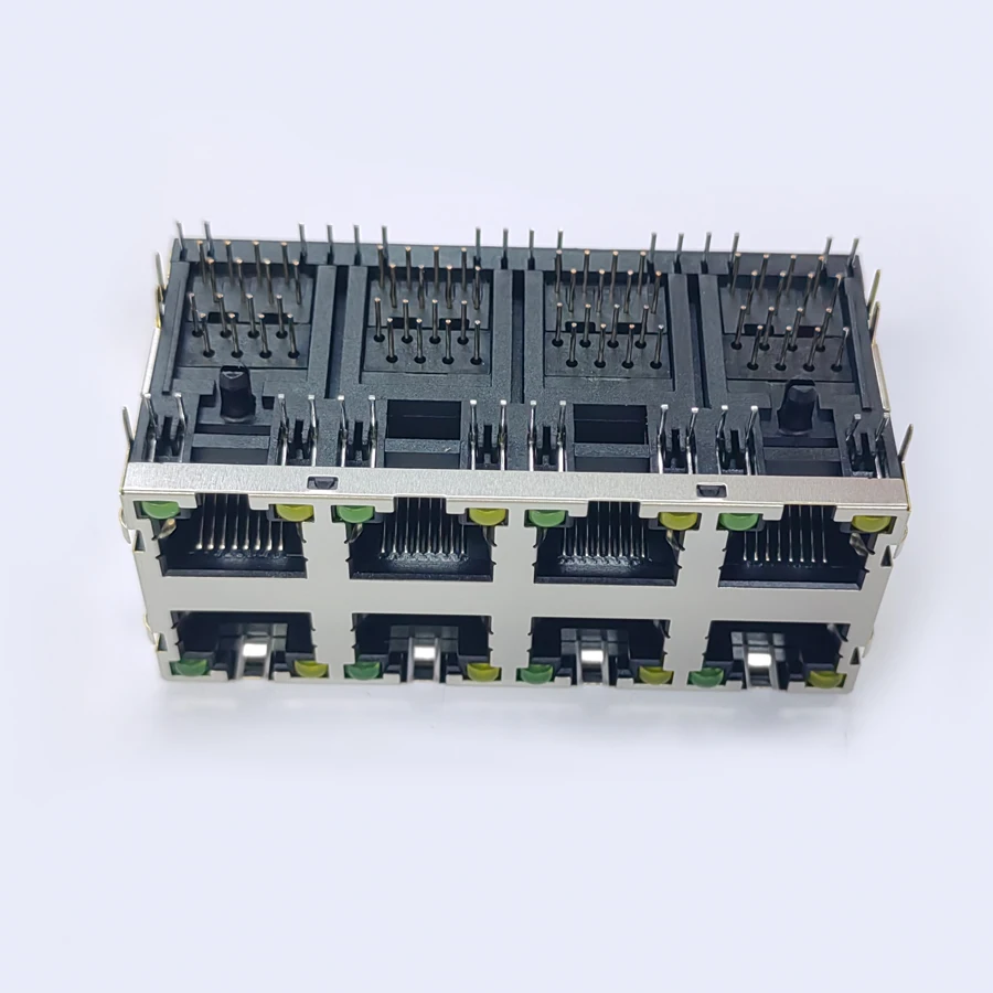 5PCS/Lot 8 Ports RJ45 8P8C Female Jack/Socket Connector 2*4 Steel Shield Network Modular With LED And Shrapnel