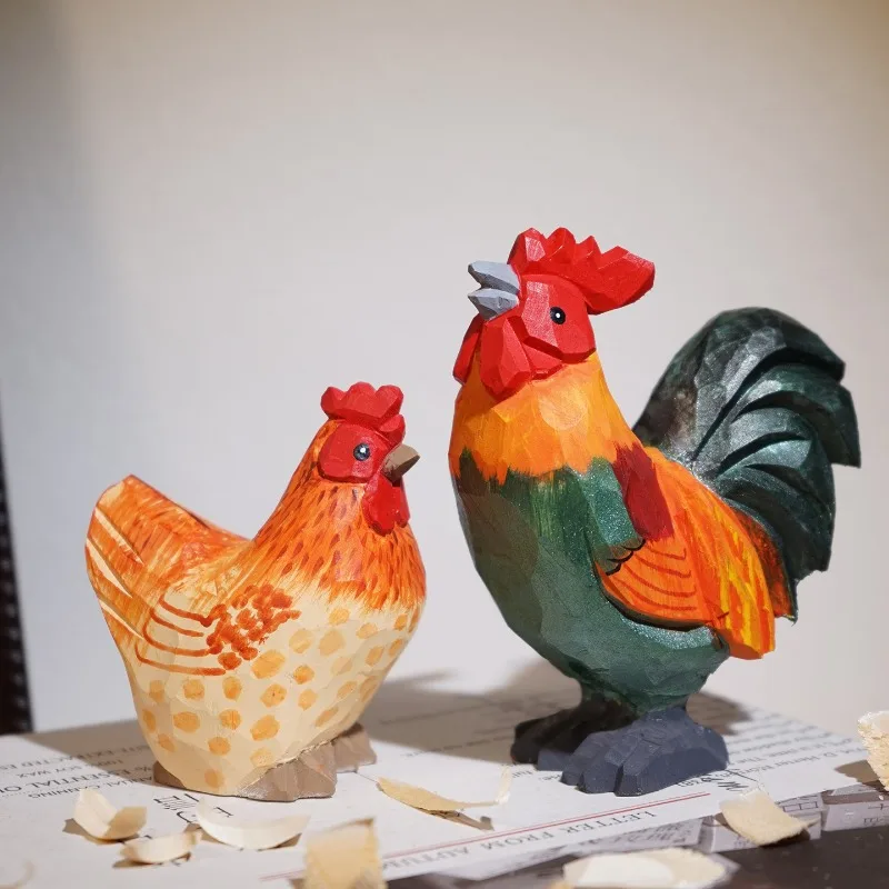 مزرعة الديك والدجاجة اليدوية الخشب النحت الريف تحت عنوان مكتب مكتب منزلي ديكور مجموعة DIY المشهد المنمنمات حلية
