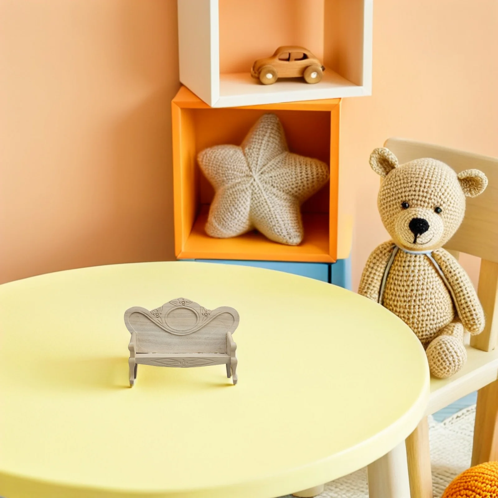

1:12 Scale Miniature Dollhouse Sofa Vintage Wooden Armchair For Living Room Decoration Furniture Play Scene