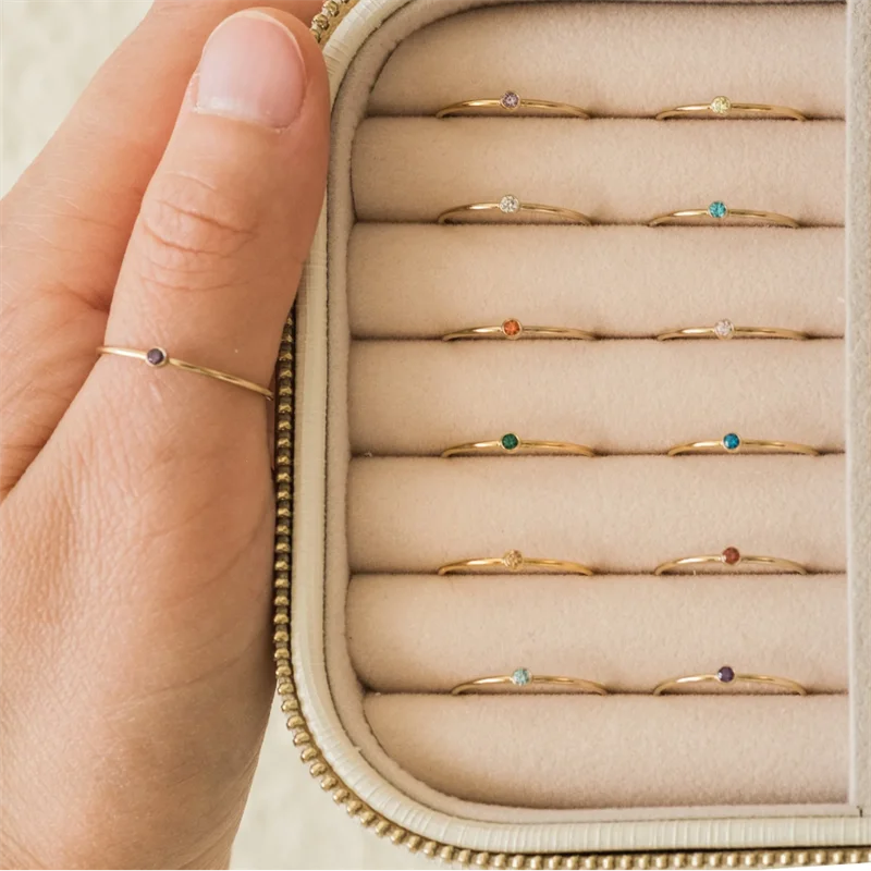 Pierścień z kamieniem związanym z datą urodzin 14K złoty wypełniony Knuckle pierścień złote Boho biżuteria Anillos Mujer minimalistyczny układanie czeski pierścień dla kobiet