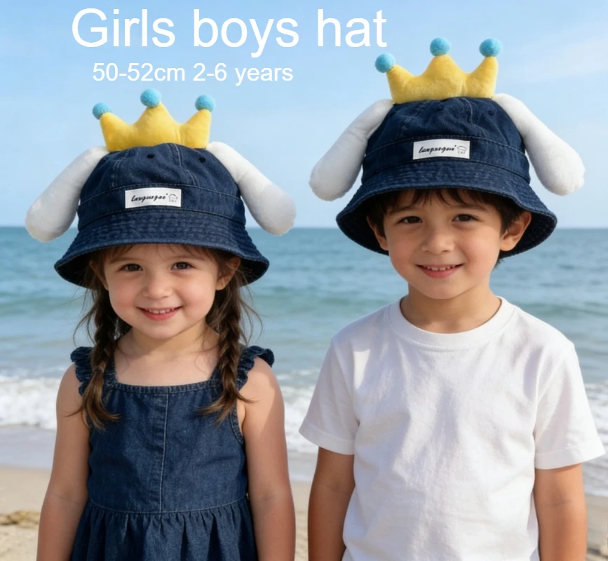 

Kids Denim Bucket Hat 50-52cm 2-6 Years Girls Boys Crown Fishbone Cap Sun Protection Outdoor Spring Summer Ear Hat Toddler Baby