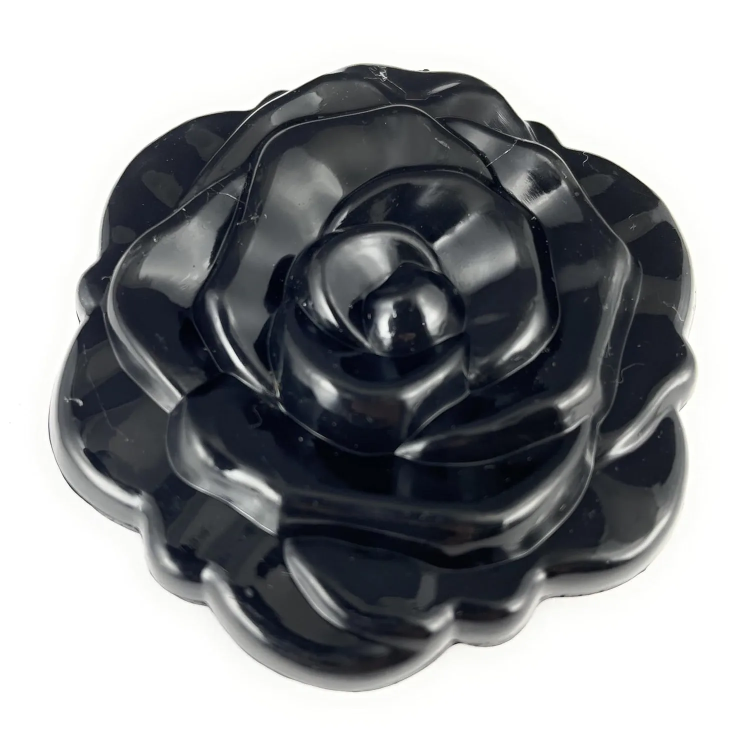 Specchio per il trucco pieghevole a doppia faccia specchio da viaggio compatto in plastica a forma di fiore rosa nera 2.25 pollici di larghezza