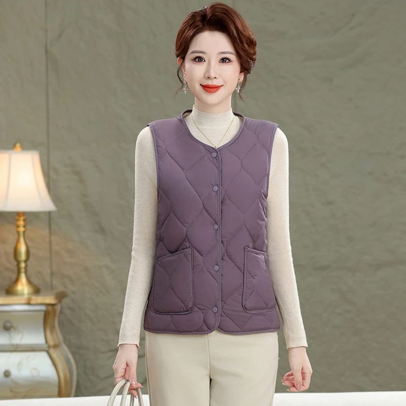 Chaleco sin mangas con cuello redondo de Color sólido de algodón de otoño con chalecos básicos cómodos y versátiles ligeros, cálidos y ajustados