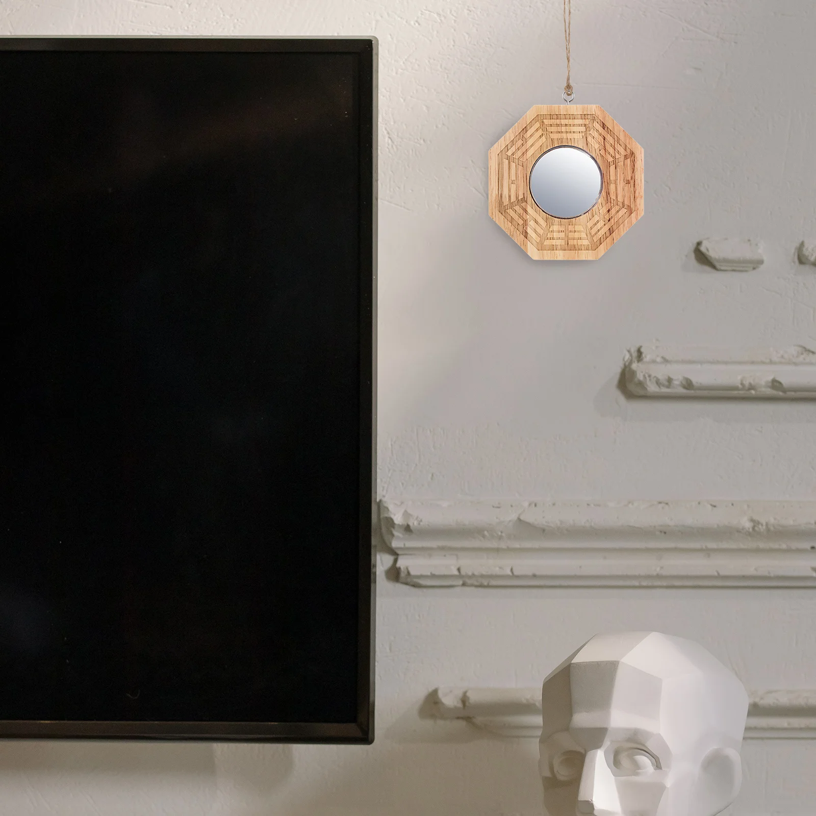 

Bagua Mirror Convex Wooden Frame Rustic Vintage Wall Decoration Traditional Chinese Lucky Ornament for Home Office