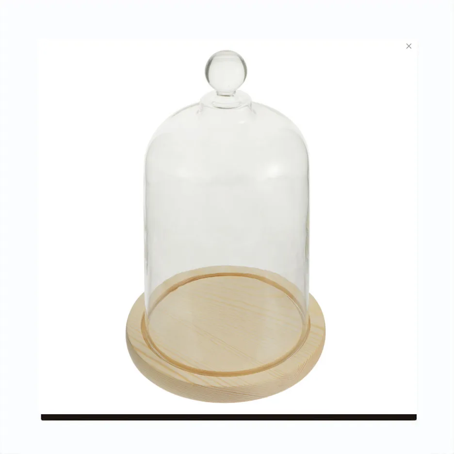

Glass Display Cloche Wood Base Cake Dessert Cover Food Protector Home Decor Preserved Flower Transparent Sturdy Hygienic Compact