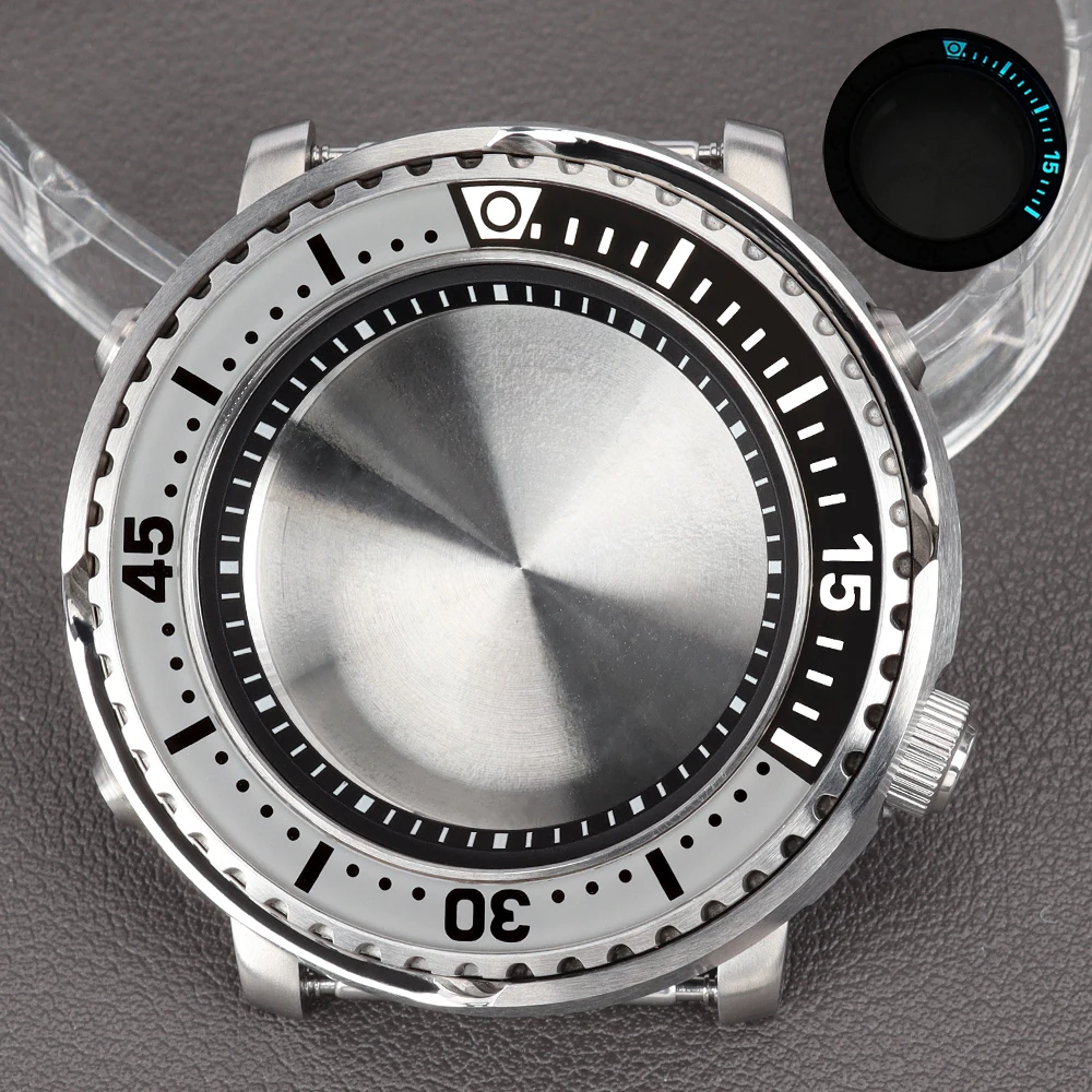 for 43mm Tuna Canned Mod Watch Case With black ring For NH35 NH36 NH70 4R36 Movement Sapphire Glass 200m Waterproof watch parts