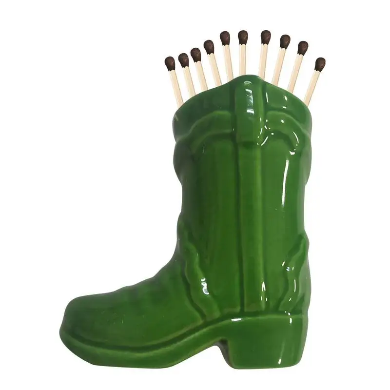 Creative Ceramic Match Holder Cowboy Boot Match Box With Igniter Boho Home Decor Cute Match Jar Candle Fireplace Kitchen Decor
