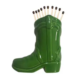 Creative Ceramic Match Holder Cowboy Boot Match Box With Igniter Boho Home Decor Cute Match Jar Candle Fireplace Kitchen Decor