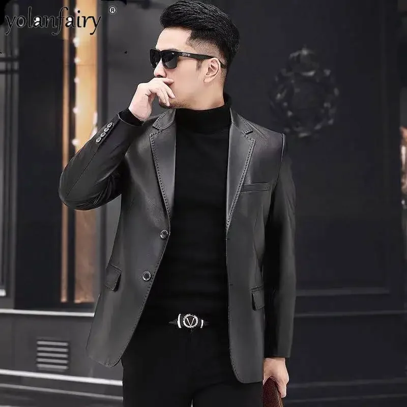 

2023 Genuine Leather Man Jackets Spring Autumn Suit Jacket Men's Clothes Real Sheepskin Jacket Slim Fit Thin Suit Coat Fashion