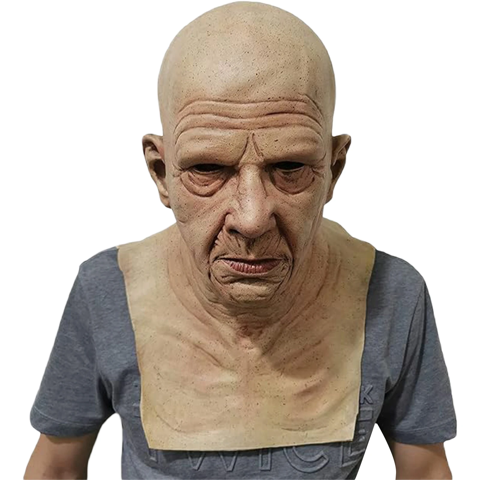 Halloween Realistic Old Man Facewear Portable Full Face Covering Scary Wrinkle Halloween Cosplay Party Props