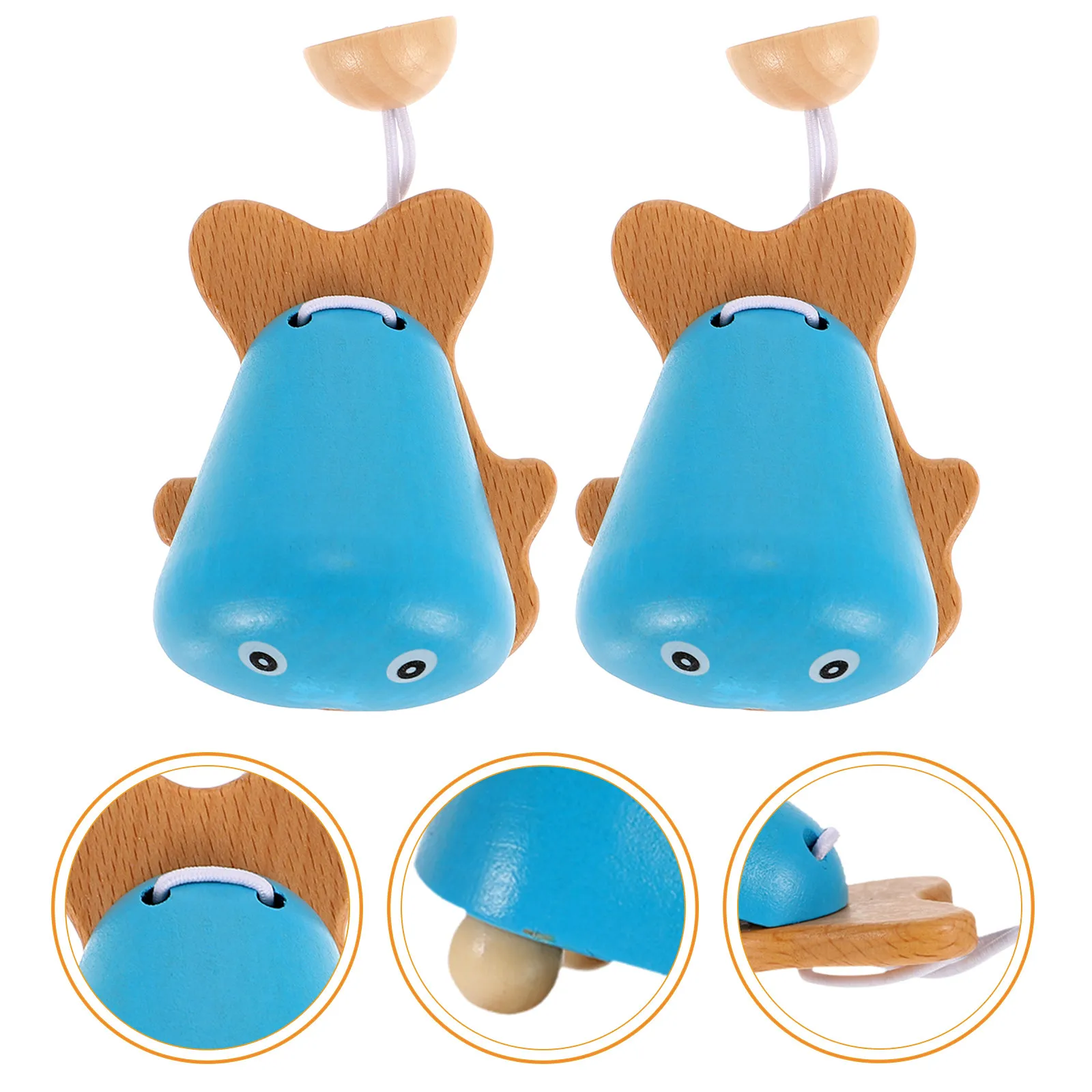 

2pcs Wooden Kids Castanet Music Perception Fish Rattle Bright Color Design For Toddler Wear-Resistant Children Musical