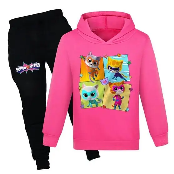 

2-16Years Game Super Kitties Clothes Kids Cartoon Hoodies Tops+loose Pants 2pcs Suit Baby Girls Halloween Outfits Boys Tracksuit