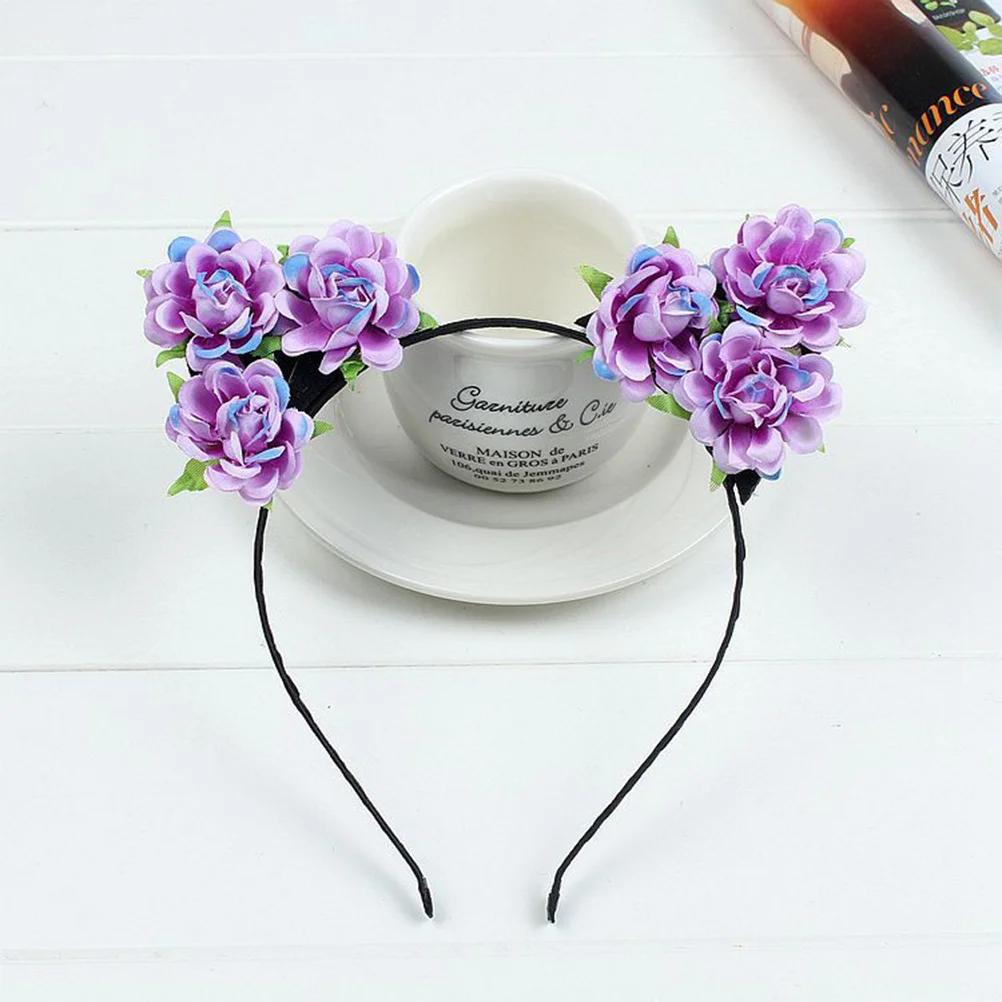 

Cat Ears Headband Premium Rose Flower Purple Hairband For Masquerade Halloween Party Cosplay Costume Birthday Christmas