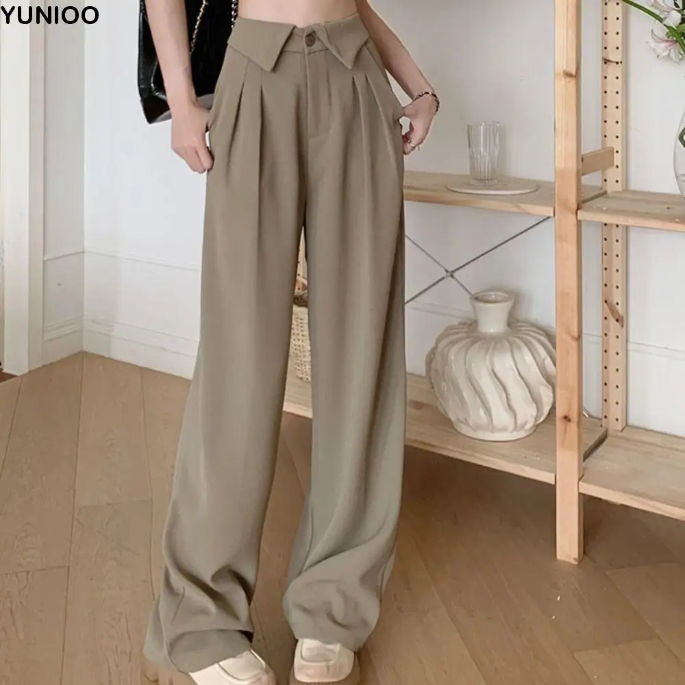 

Retro Loose Straight Leg Pants Workout Trousers Autumn Wide Leg Pants High Waist Drape Feeling Casual Pants Women Streetwear