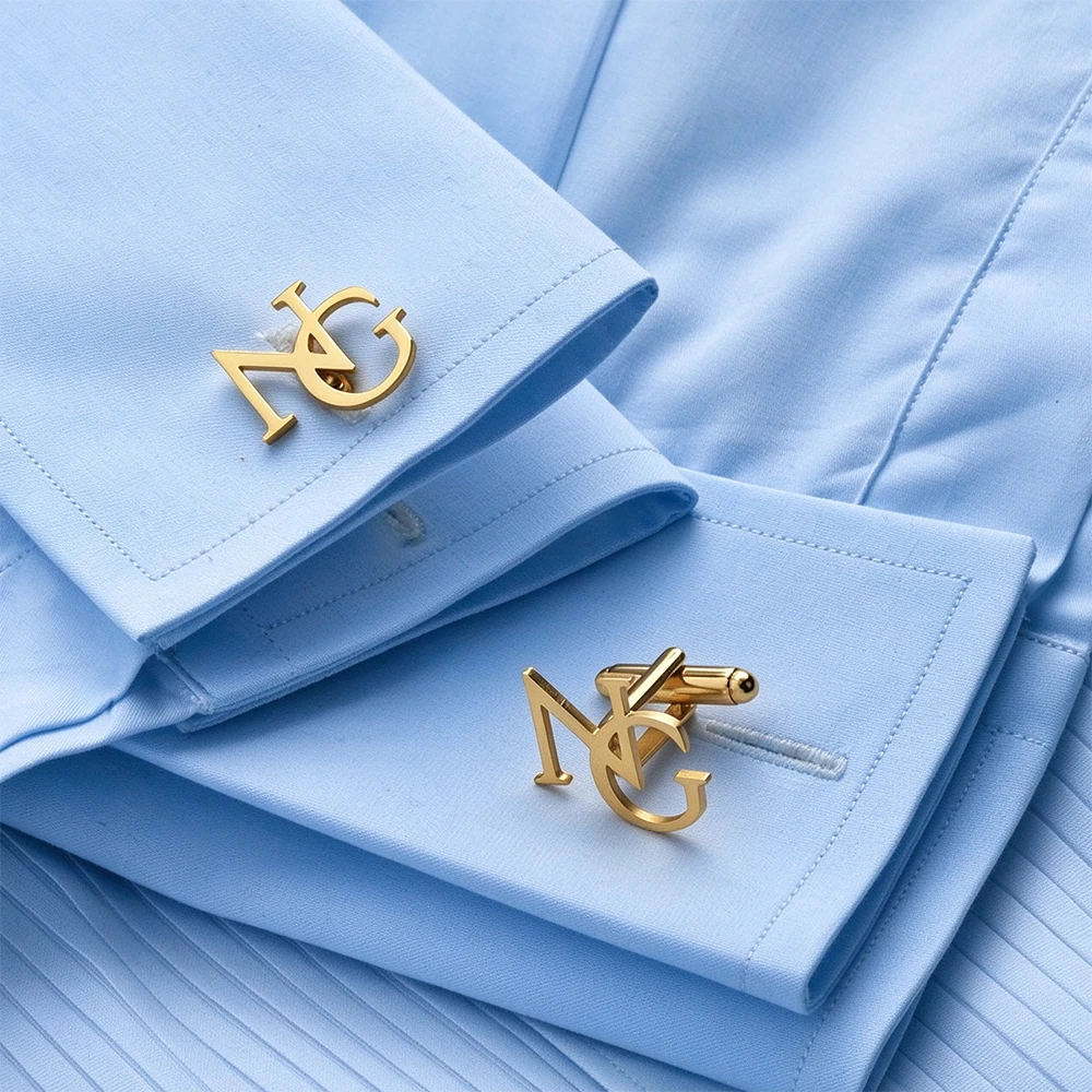 Custom Men's Capital Letter Combination Cufflinks Stainless Steel Groom and Best Man Cufflinks Wedding White Collar Jewelry