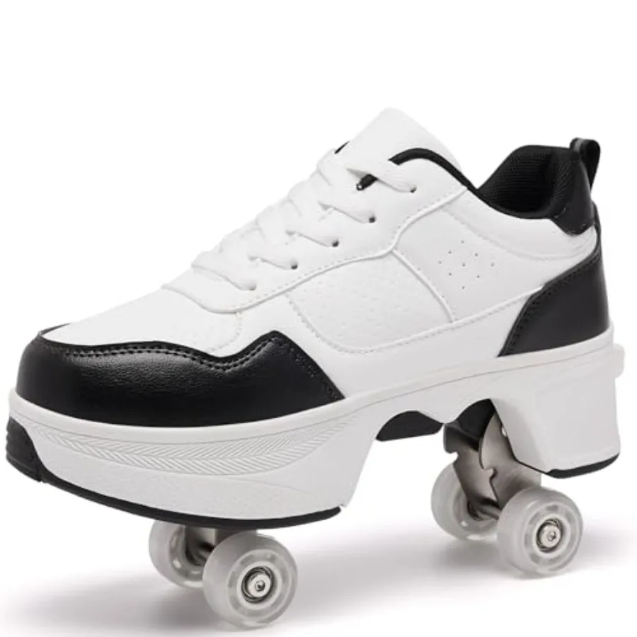 

Pop Up Roller Skate Shoes for Women Men Girls Boys - 2 in 1 Sneakers with Retractable Fourwheeler Adult Convertible Skate Shoes