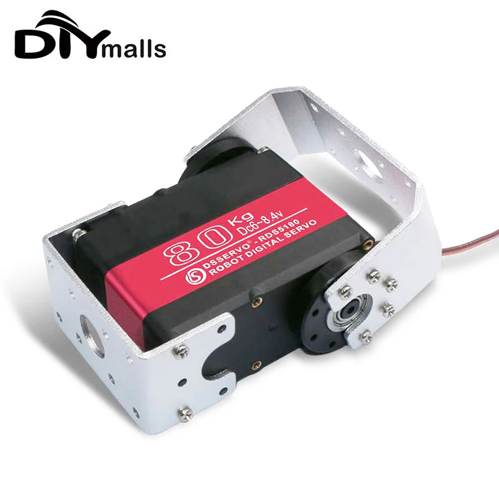 

RDS5180 80kg Digital Metal Robotic Servo Motor High Torque Double-shaft Robot Servo Arm Waterproof IP66 with U Metal Brackets