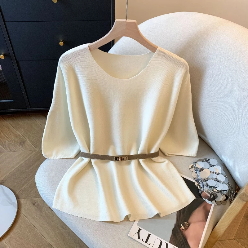 

Темперамент, простота, свободные пуловеры, топ, летние однотонные универсальные элегантные футболки с короткими рукавами, модная винтажная женская одежда