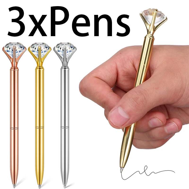 

3Pcs Diamond Ballpoint Pen Writing Pen for Officer Small Ballpoint Pen Students Pen Writing Ballpoint Pen Portable Writing Pen