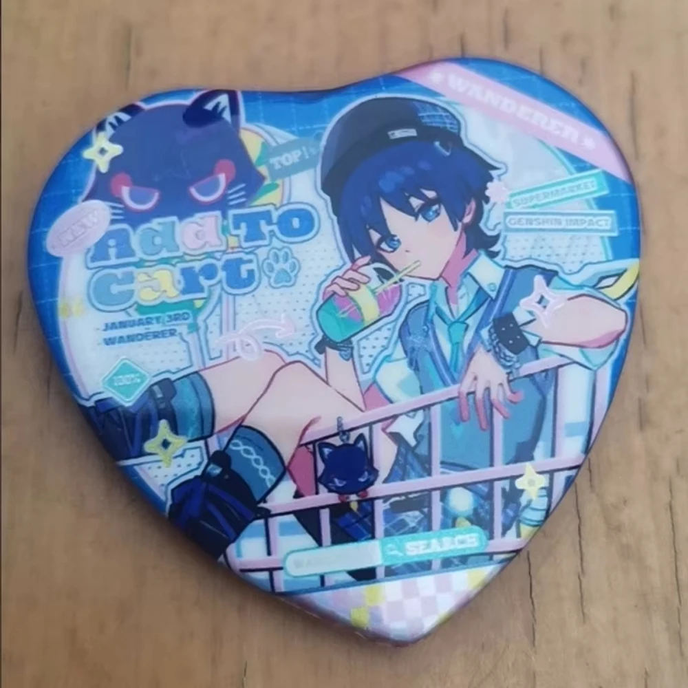 Wanderer Kabukimono Balladee Scaramouche Kunikuzushi Hat Guy Heart shape badge Brooch Pin Cosplay Party Charm Gift