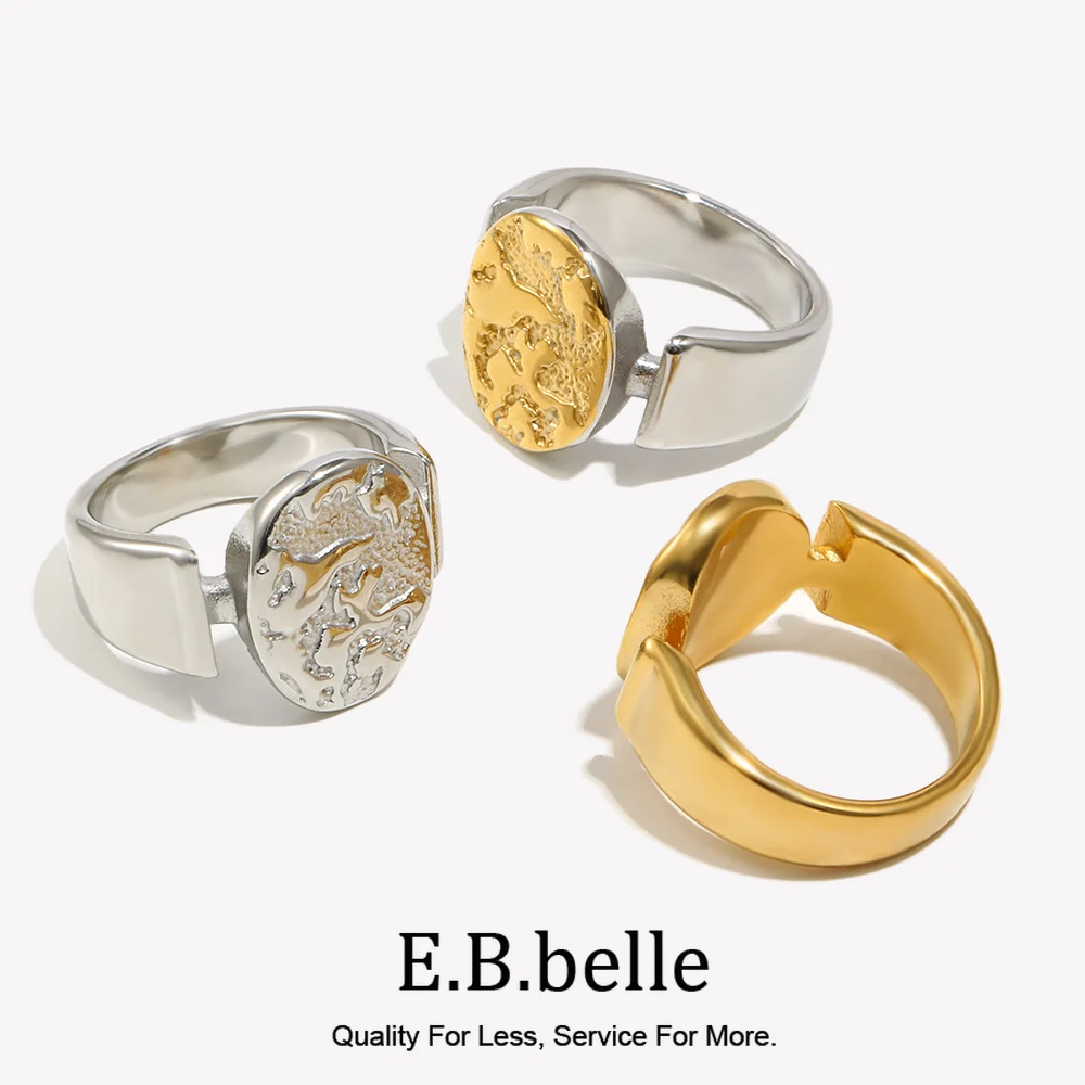 E.B.belle Mixed Color Stainless Steel Nebula Embossed Round Cake Ring Gold Plated Jewelry Accessories Women's Chrismas Gift