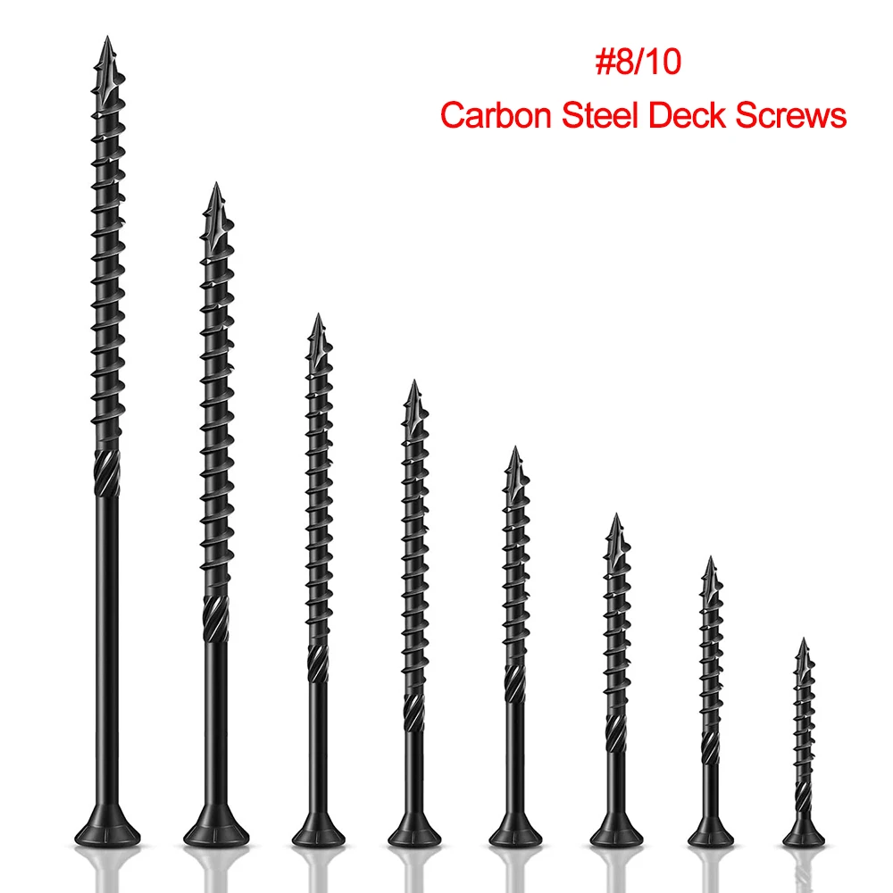 Torx Star Drive Deck Screws Flat Head Countersunk T25 Self Tapping Thread Cut Carbon Steel Exterior Timber Wood Screws Black #8/